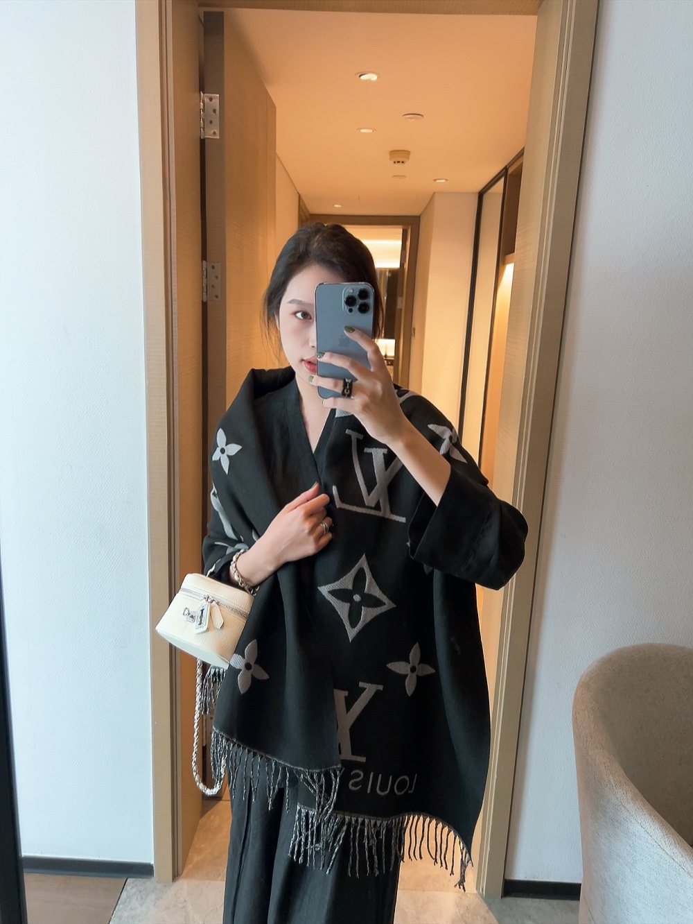 Louis Vuitton Floral Fringed Scarf — front