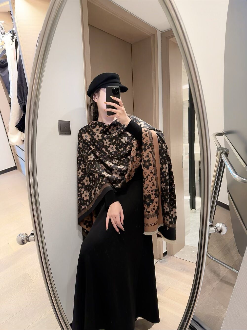 Louis Vuitton Floral Monogram Fringe Scarf — model