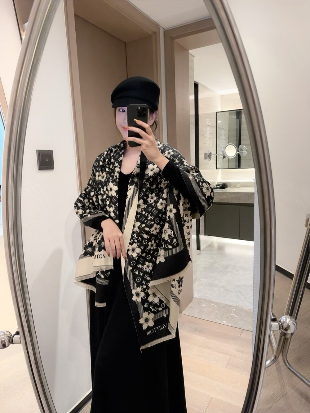 Louis Vuitton Floral Monogram Fringe Scarf — model