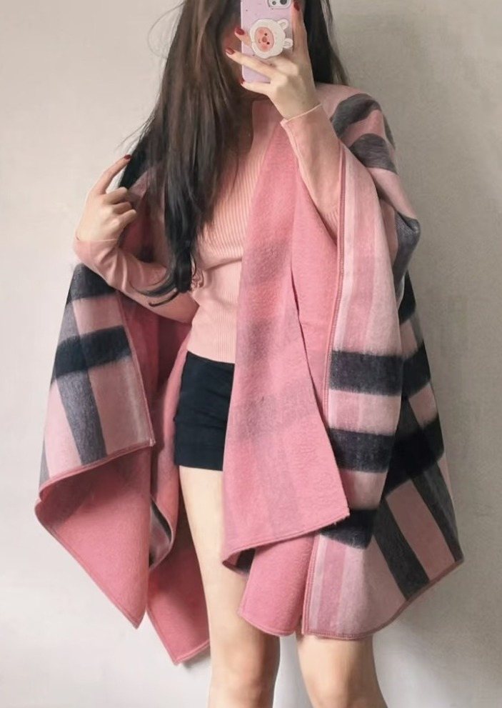 Pink & Charcoal Plaid Wrap Scarf — hero