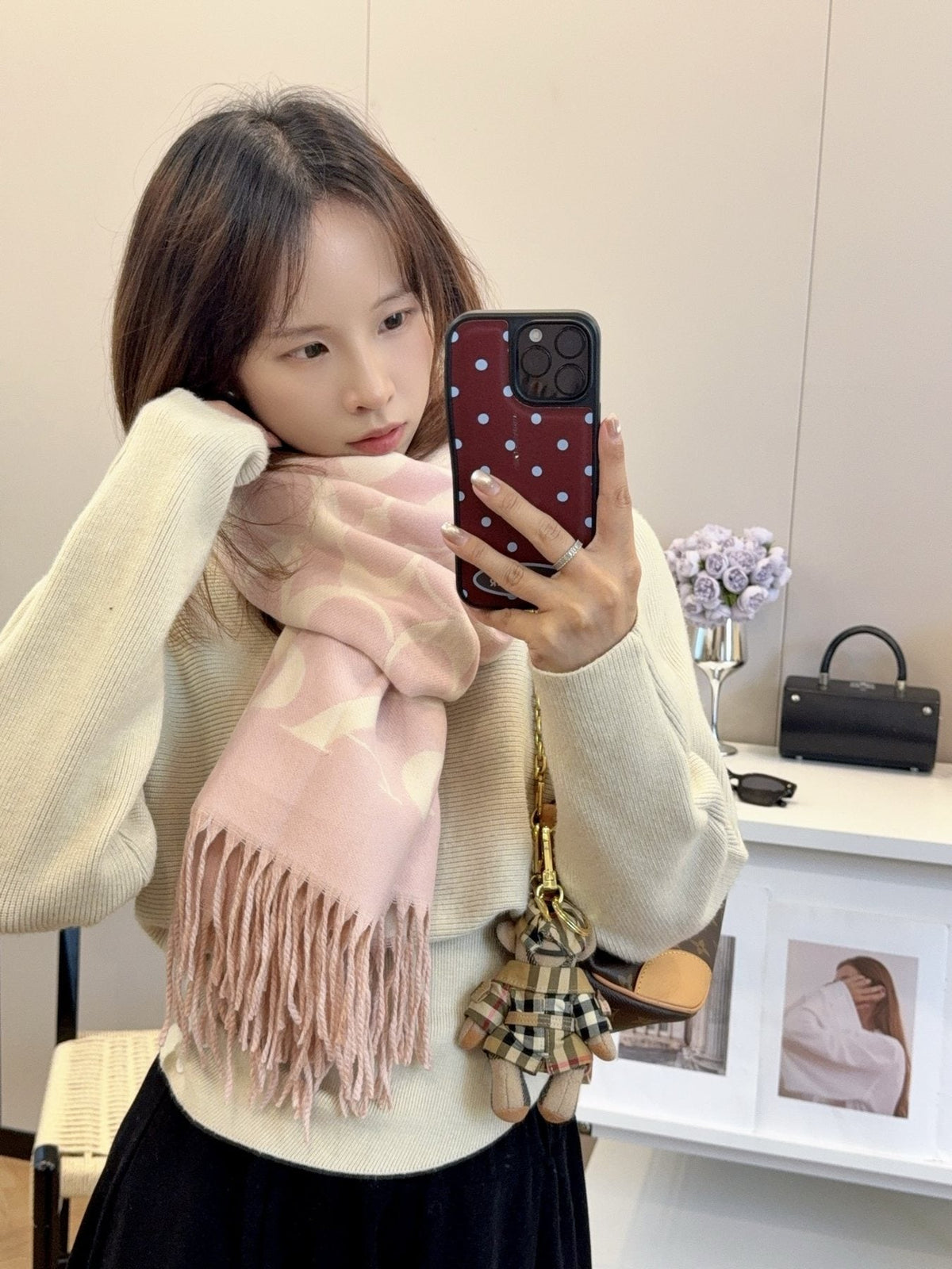 Coach Fringed Woven Motif Scarf — model