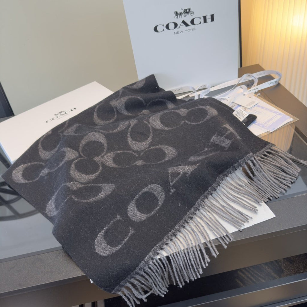 Coach Reversible Monogram Fringed Scarf — front