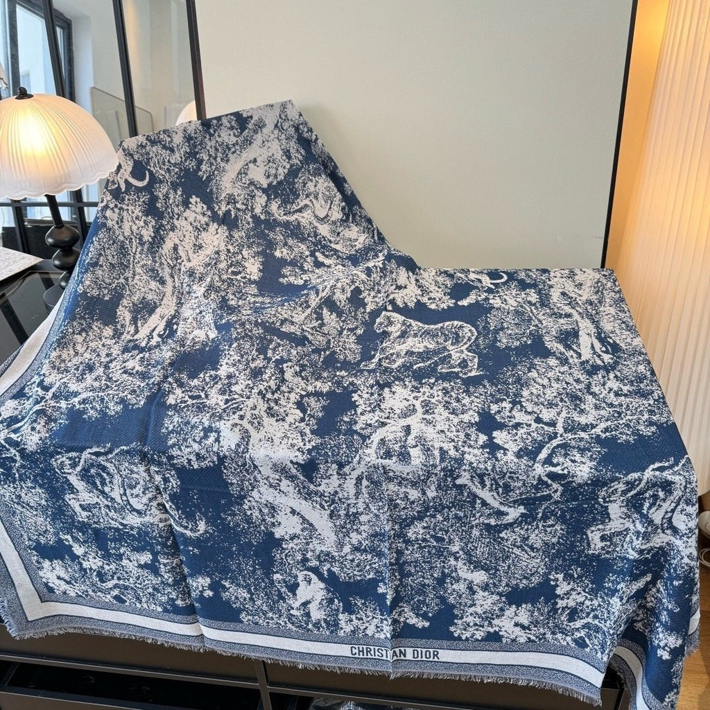 Dior Fringed Animal Print Square Scarf — hero